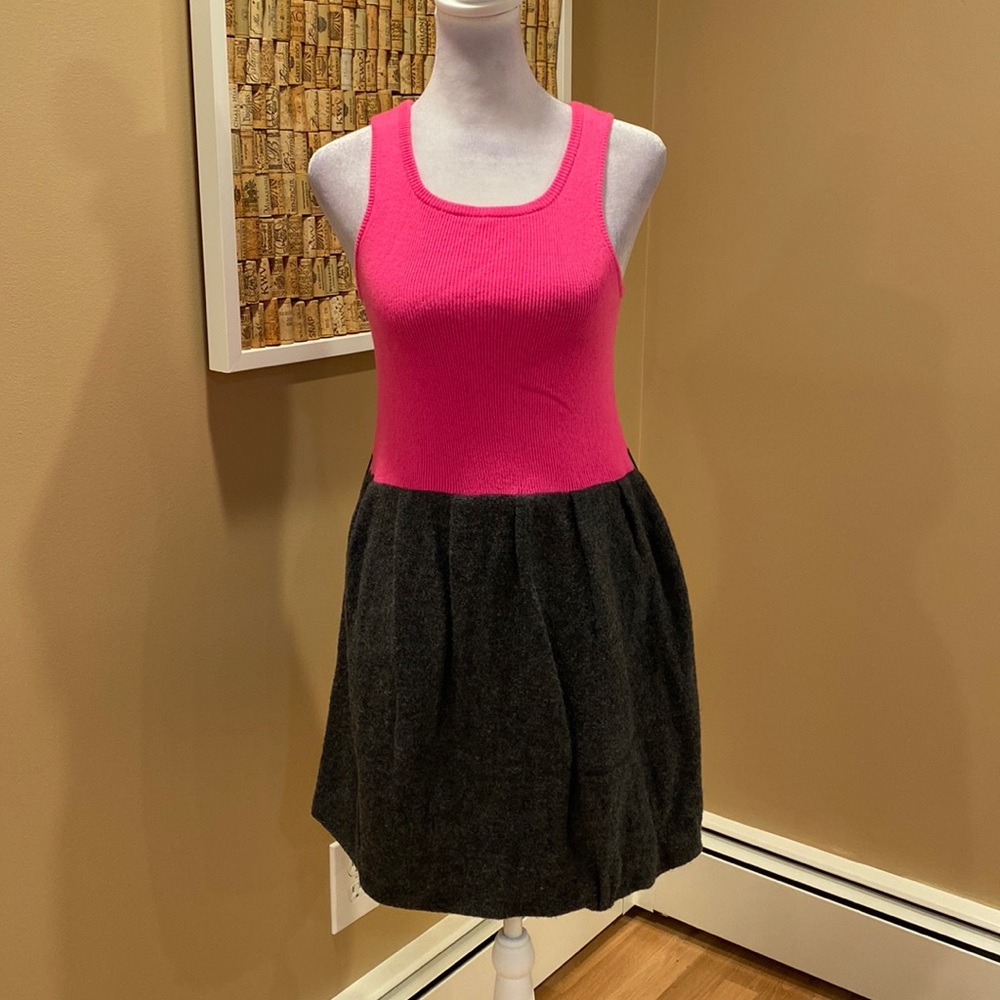 Alice + Olivia Mini Dress Cashmere Pink Top with Gray Wool Puff Bottom